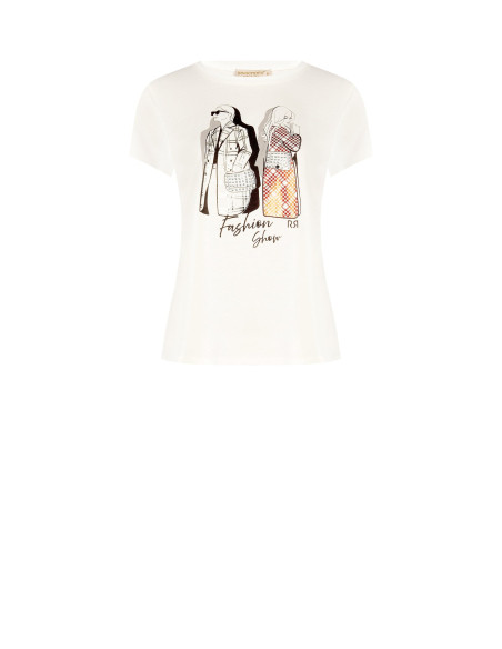 Regular T-shirt van katoen met modieuze folieprint en strasssteentjes Rinascimento
