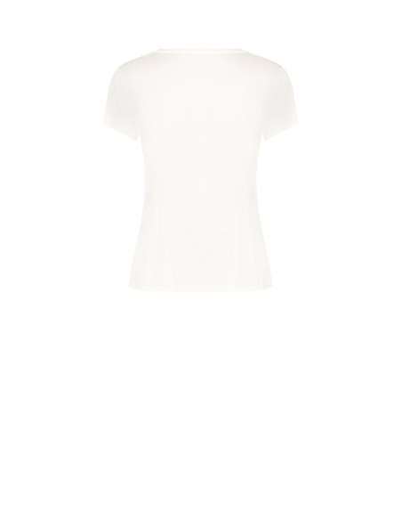 Regular T-shirt van katoen met modieuze folieprint en strasssteentjes Rinascimento