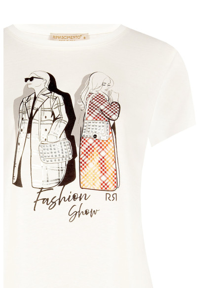 Regular T-shirt van katoen met modieuze folieprint en strasssteentjes Rinascimento