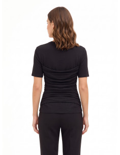 Regular T-shirt van katoenmix met draperie en cabochon-kristallen Rinascimento 2