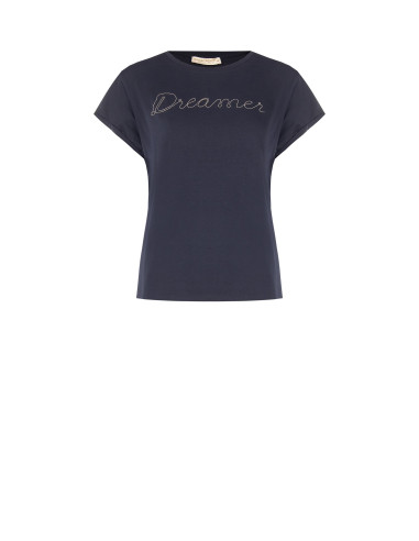 Regular T-shirt van katoenmix met de tekst ‘Dreamer’ in een fijne ketting Rinascimento
