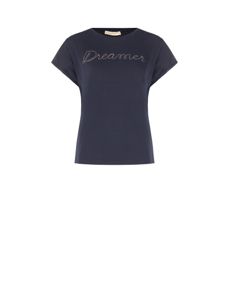 Regular T-shirt van katoenmix met de tekst ‘Dreamer’ in een fijne ketting Rinascimento