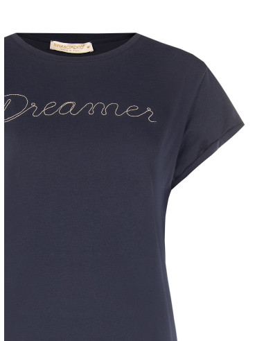 Regular T-shirt van katoenmix met de tekst ‘Dreamer’ in een fijne ketting Rinascimento