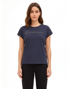 Regular T-shirt van katoenmix met de tekst ‘Dreamer’ in een fijne ketting Rinascimento