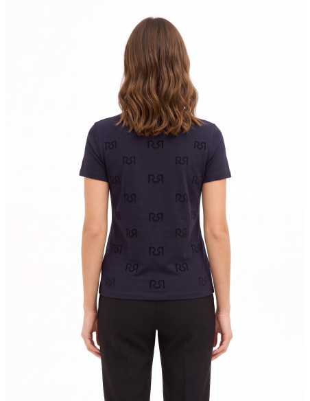 Regular T-shirt van katoenmix met geflockt RR-logomotief Rinascimento