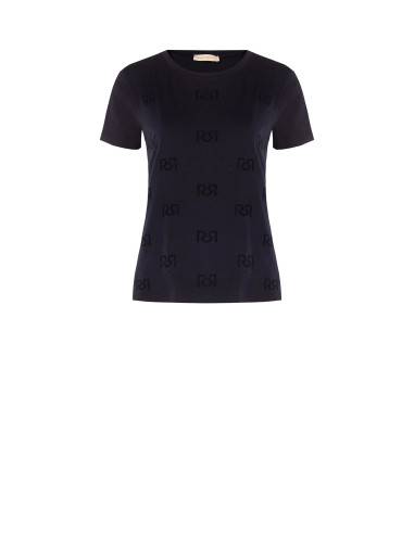 Regular T-shirt van katoenmix met geflockt RR-logomotief Rinascimento