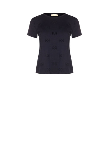 Regular T-shirt van katoenmix met geflockt RR-logomotief Rinascimento