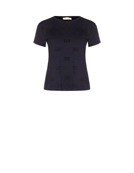 Regular T-shirt van katoenmix met geflockt RR-logomotief Rinascimento