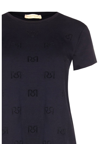 Regular T-shirt van katoenmix met geflockt RR-logomotief Rinascimento