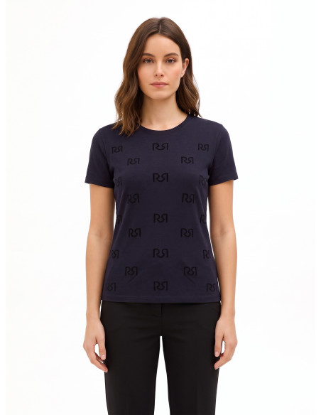 Regular T-shirt van katoenmix met geflockt RR-logomotief Rinascimento