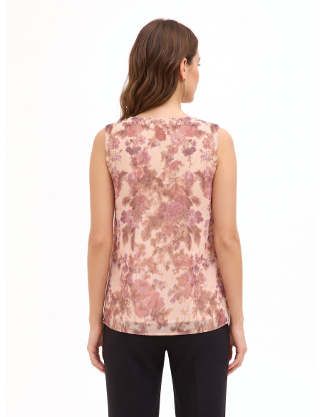 Ruime, trapeziumvormige top van gebloemde georgette met lurexdruppels Rinascimento