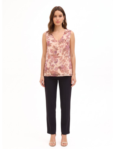 Ruime, trapeziumvormige top van gebloemde georgette met lurexdruppels Rinascimento