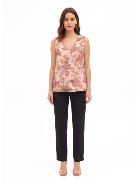 Ruime, trapeziumvormige top van gebloemde georgette met lurexdruppels Rinascimento