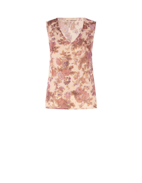 Ruime, trapeziumvormige top van gebloemde georgette met lurexdruppels Rinascimento