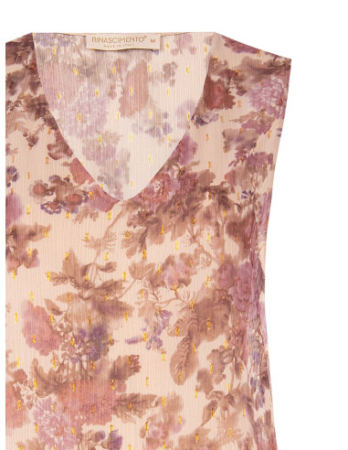 Ruime, trapeziumvormige top van gebloemde georgette met lurexdruppels Rinascimento