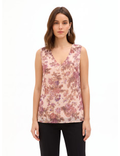 Ruime, trapeziumvormige top van gebloemde georgette met lurexdruppels Rinascimento