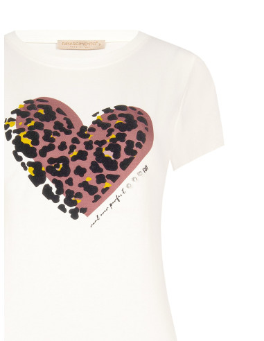Regular T-shirt van katoen met geflockte gevlekte hartjesprint Rinascimento
