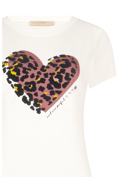 Regular T-shirt van katoen met geflockte gevlekte hartjesprint Rinascimento