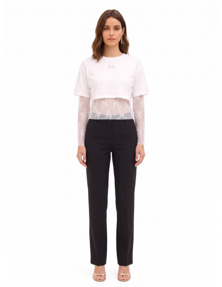 Set van kanten top en crop top van katoen met RR-logo van strass Rinascimento