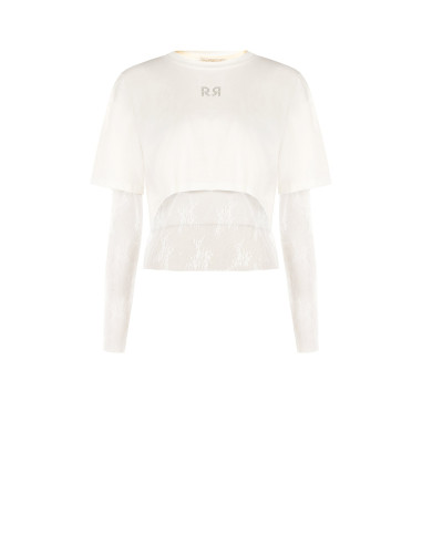 Set van kanten top en crop top van katoen met RR-logo van strass Rinascimento
