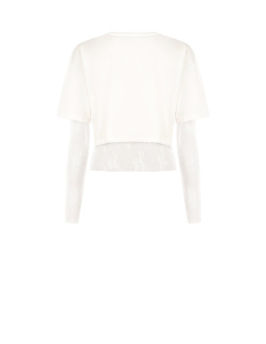 Set van kanten top en crop top van katoen met RR-logo van strass Rinascimento