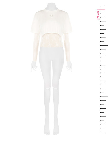 Set van kanten top en crop top van katoen met RR-logo van strass Rinascimento
