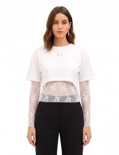 Set van kanten top en crop top van katoen met RR-logo van strass Rinascimento