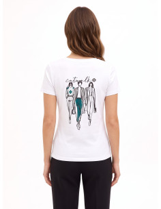 Regular T-shirt van katoenmix met flockprint van een modeshow Rinascimento 2