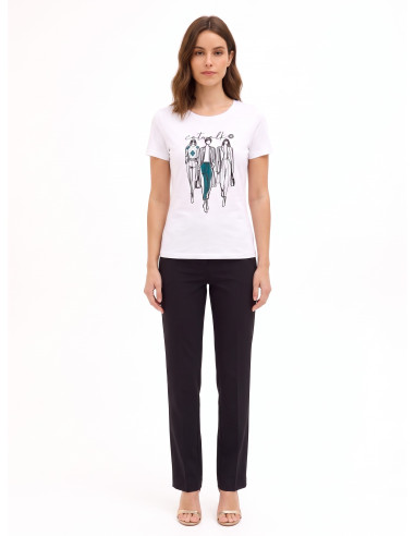 Regular T-shirt van katoenmix met flockprint van een modeshow Rinascimento