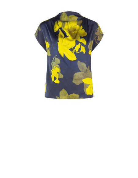 Vloeiende satijnen blouse met bloemenprint en gedrapeerde halslijn Rinascimento