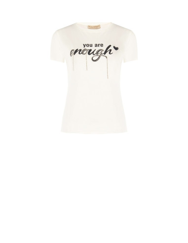 Regular T-shirt van katoenmix met sloganprint en strassversiering Rinascimento