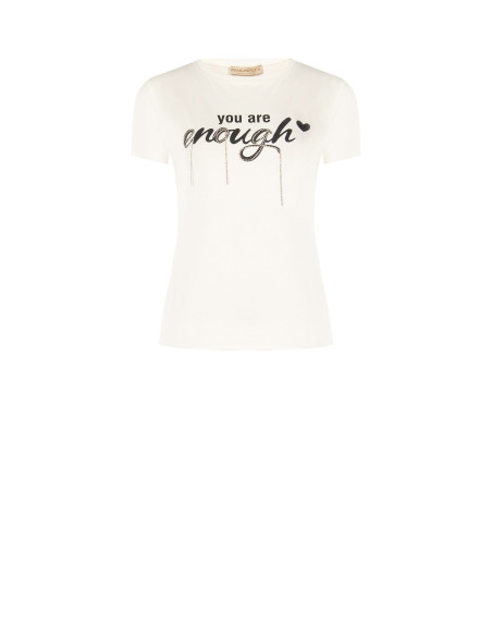 Regular T-shirt van katoenmix met sloganprint en strassversiering Rinascimento