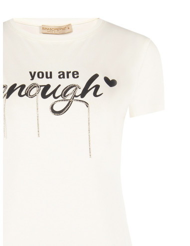 Regular T-shirt van katoenmix met sloganprint en strassversiering Rinascimento