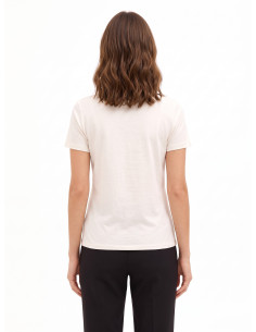 Regular T-shirt van katoenmix met print van een vrouwfiguur en kristallen Rinascimento 2