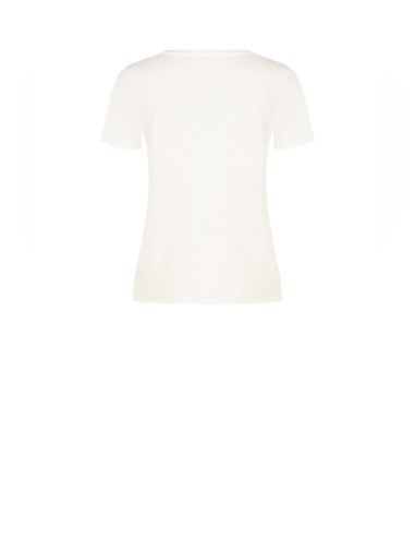 Regular T-shirt van katoenmix met print van een vrouwfiguur en kristallen Rinascimento
