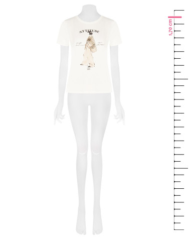 Regular T-shirt van katoenmix met print van een vrouwfiguur en kristallen Rinascimento