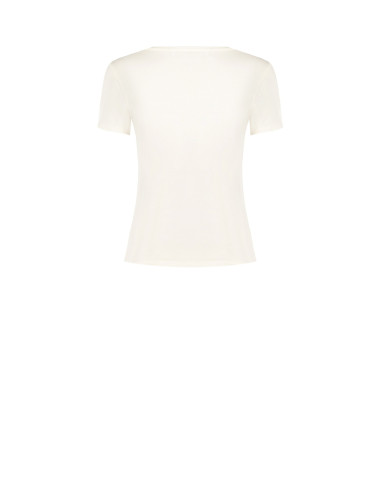 Regular katoenen T-shirt met gelamineerde bloemen en parels Rinascimento