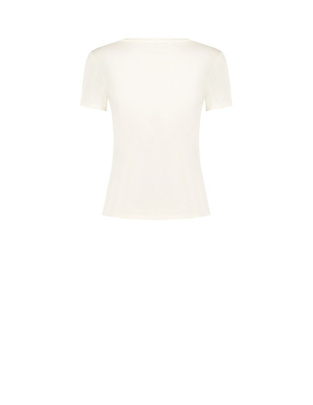 Regular katoenen T-shirt met gelamineerde bloemen en parels Rinascimento
