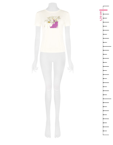Regular katoenen T-shirt met gelamineerde bloemen en parels Rinascimento