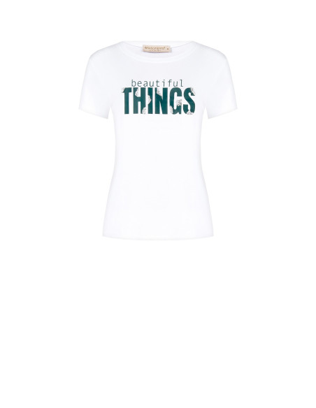 Regular T-shirt van een katoenmix met sloganprint en strass-steentjes Rinascimento