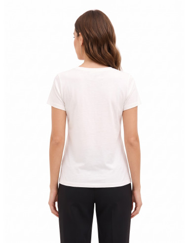 Regular T-shirt van katoen met modieuze print en strass-franjes Rinascimento