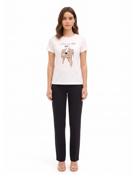 Regular T-shirt van katoen met modieuze print en strass-franjes Rinascimento
