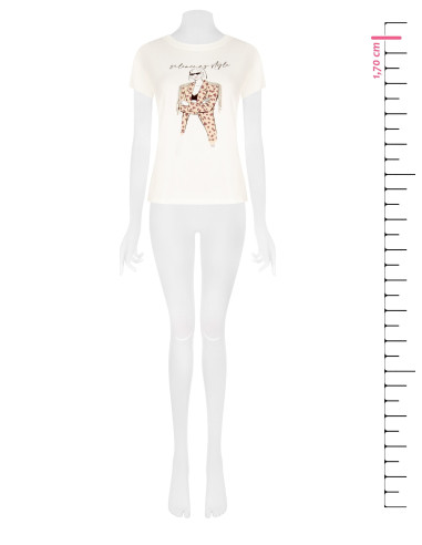 Regular T-shirt van katoen met modieuze print en strass-franjes Rinascimento