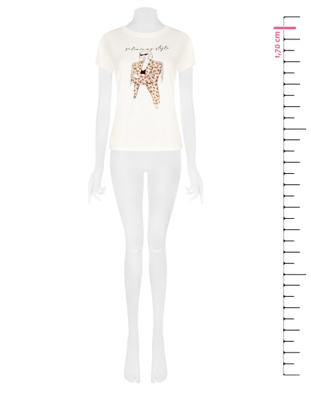 Regular T-shirt van katoen met modieuze print en strass-franjes Rinascimento