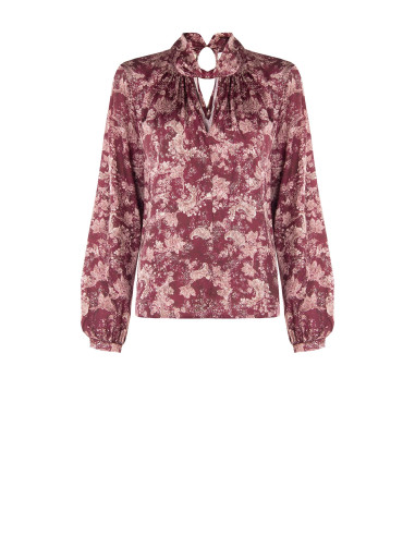 Vloeiende satijnen blouse met paisleyprint en opgerolde kraag Rinascimento