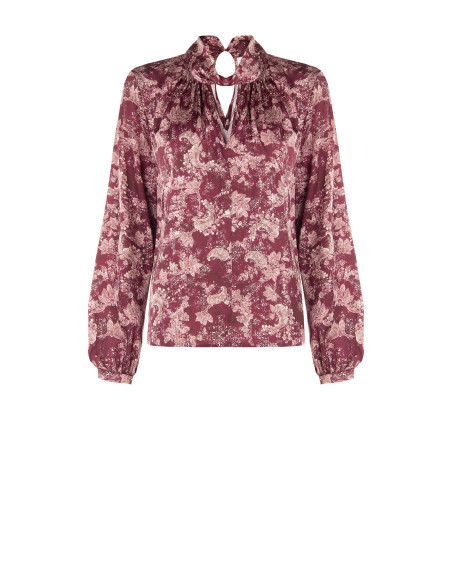 Vloeiende satijnen blouse met paisleyprint en opgerolde kraag Rinascimento