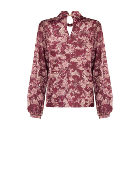 Vloeiende satijnen blouse met paisleyprint en opgerolde kraag Rinascimento