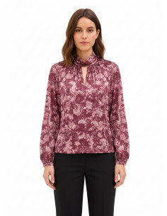 Vloeiende satijnen blouse met paisleyprint en opgerolde kraag Rinascimento