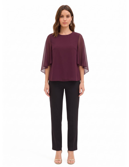 Vloeiende georgetteblouse met geïntegreerde cape Rinascimento
