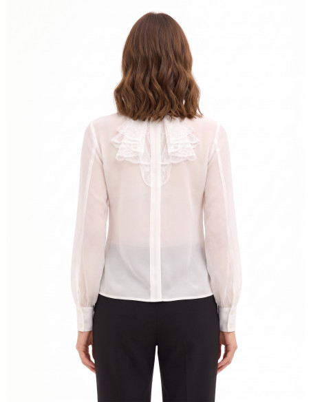 Transparante georgetteblouse met kanten ruches Rinascimento